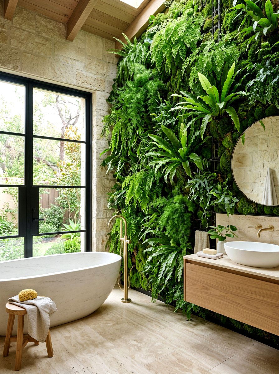 Vertical garden wall bathroom - 30 bathroom wall decor ideas