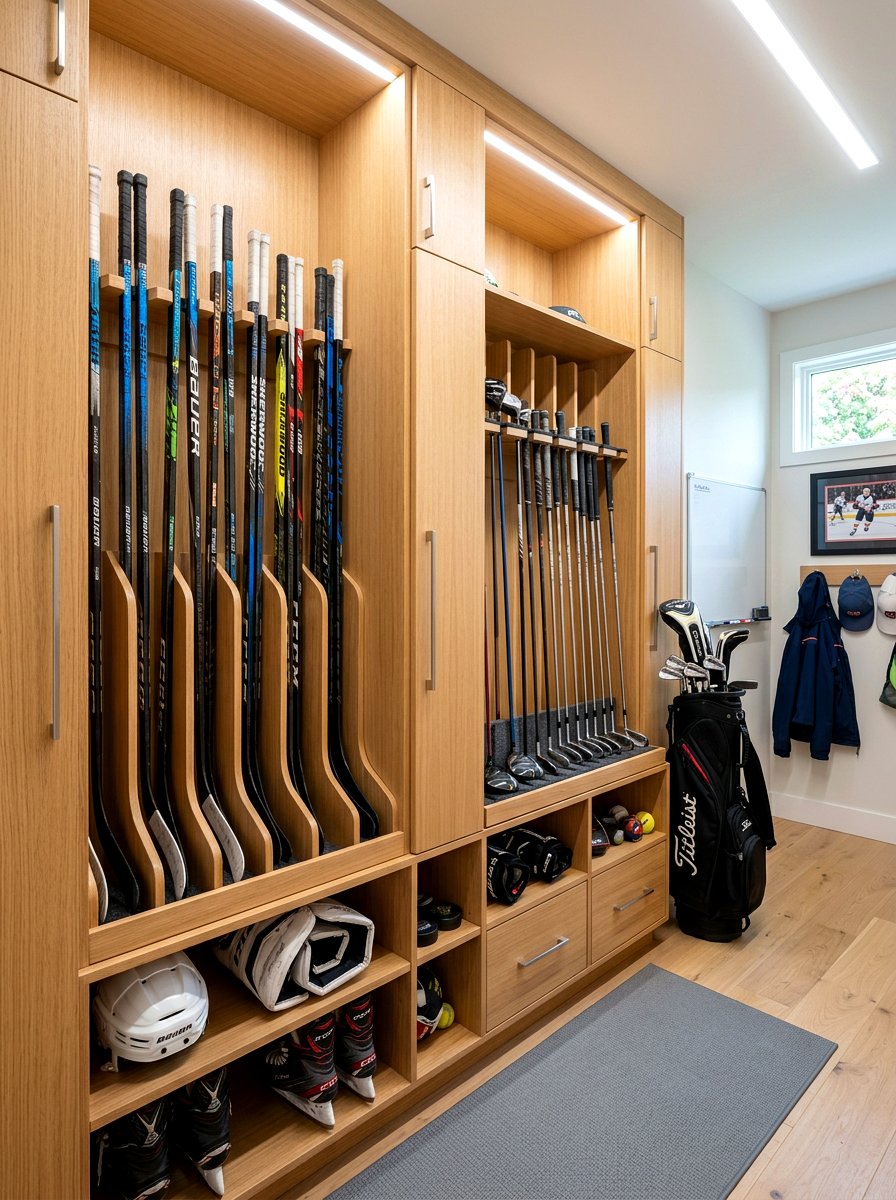Vertical gear storage room - 30 sports gear mudroom ideas