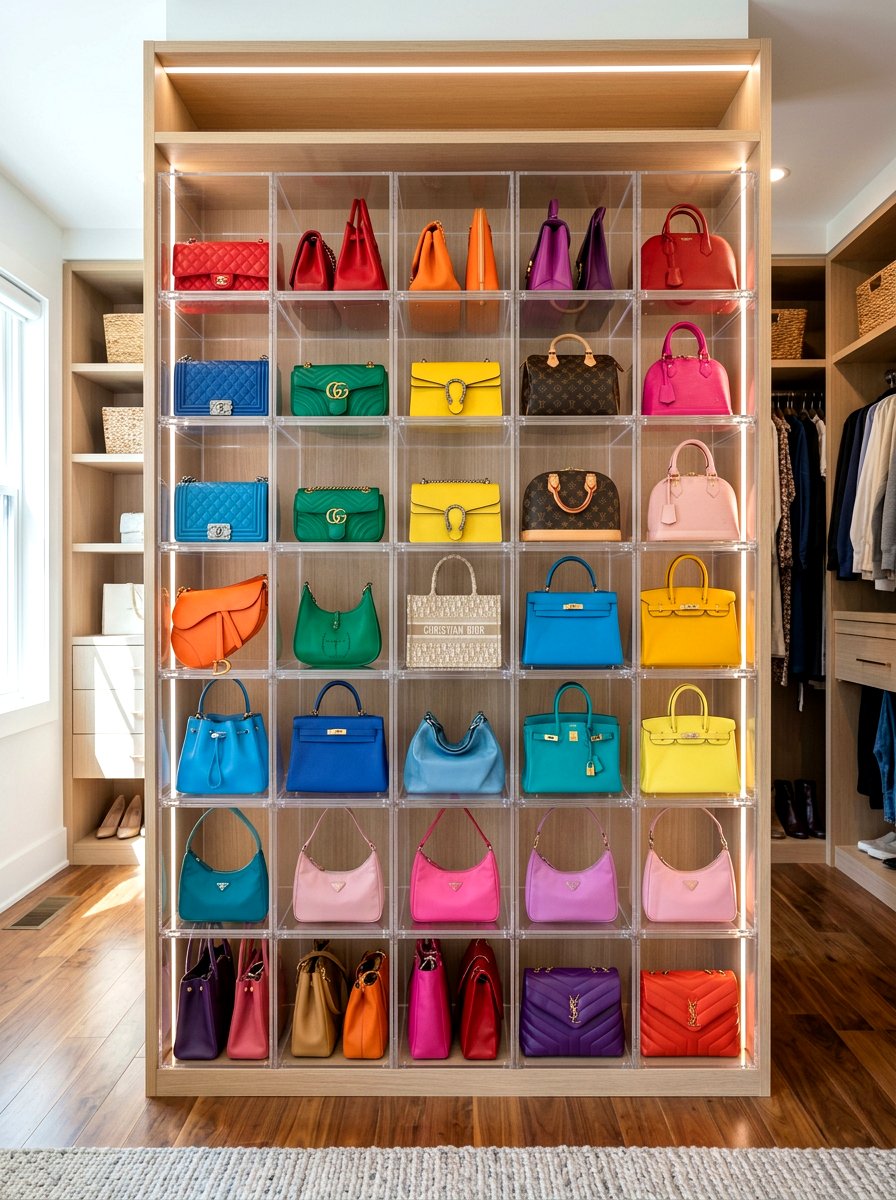 Vertical handbag storage - 30 small walk in closet ideas