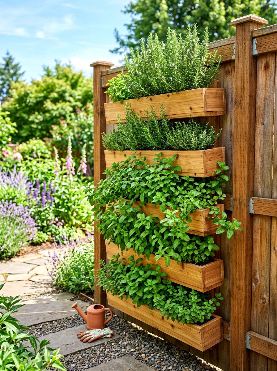 Vertical herb garden border - 30 border planting ideas along fence