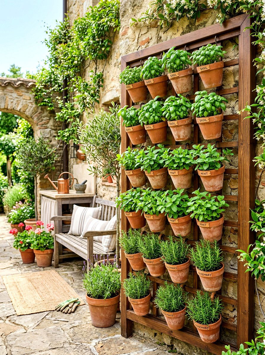 Vertical herb garden lattice - 30 lattice screen patio ideas