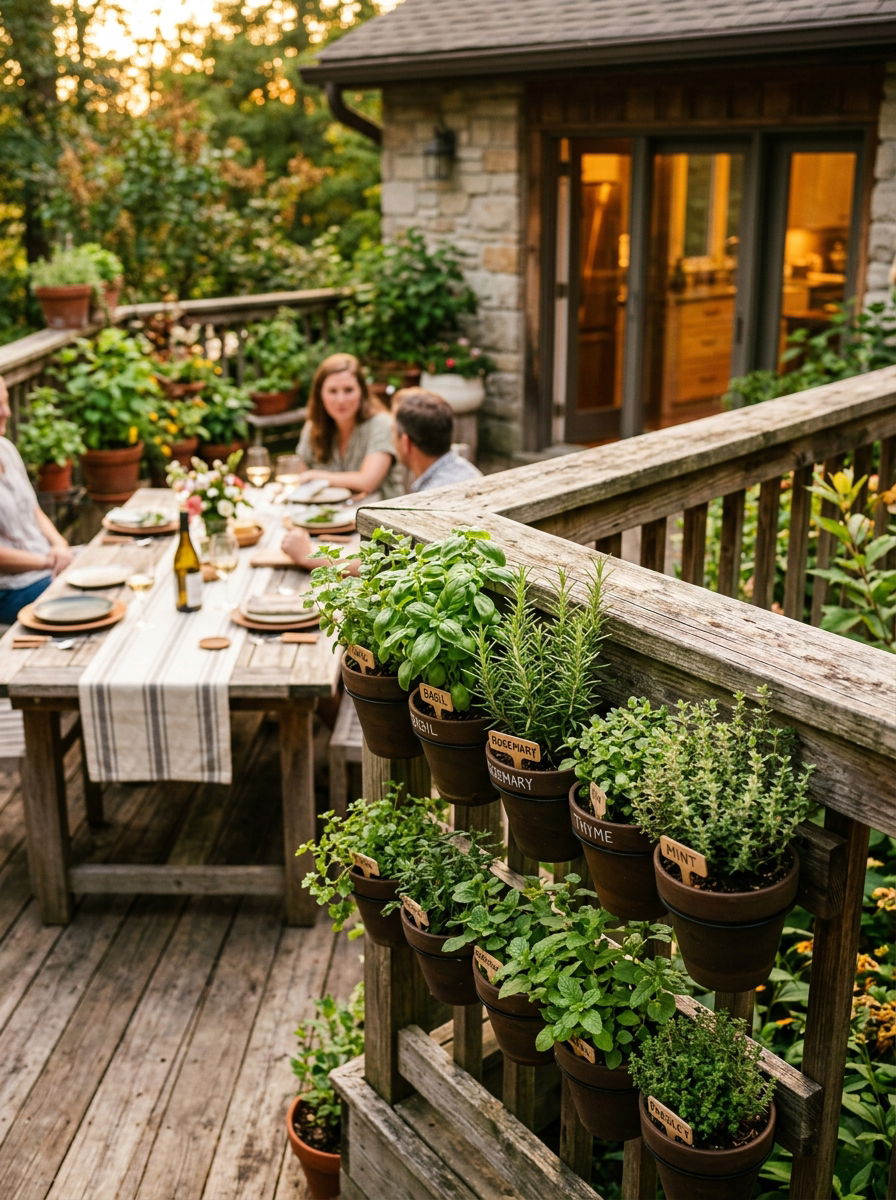 Vertical herb garden on railing - 30 railing planter ideas