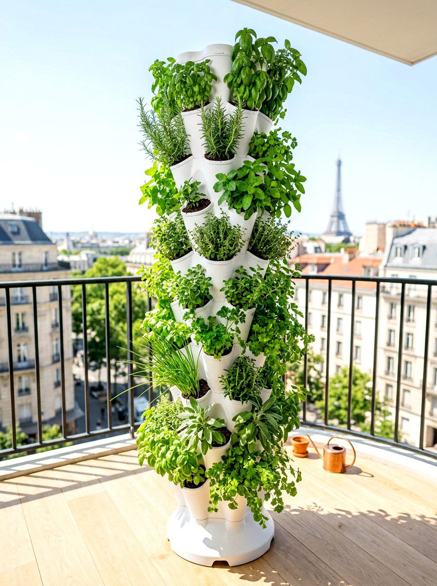 Vertical herb garden tower - 30 apartment herb garden ideas