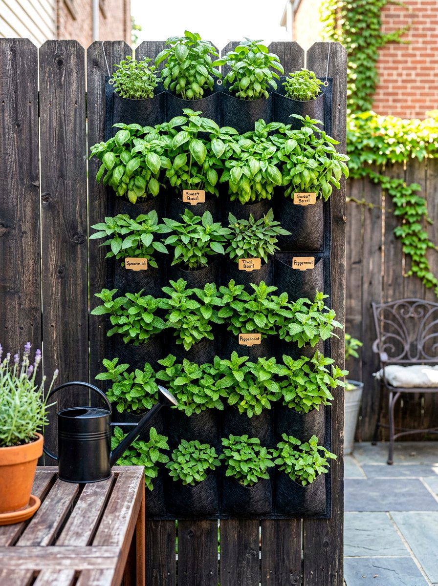 Vertical herb garden wall - 30 herb patio border ideas
