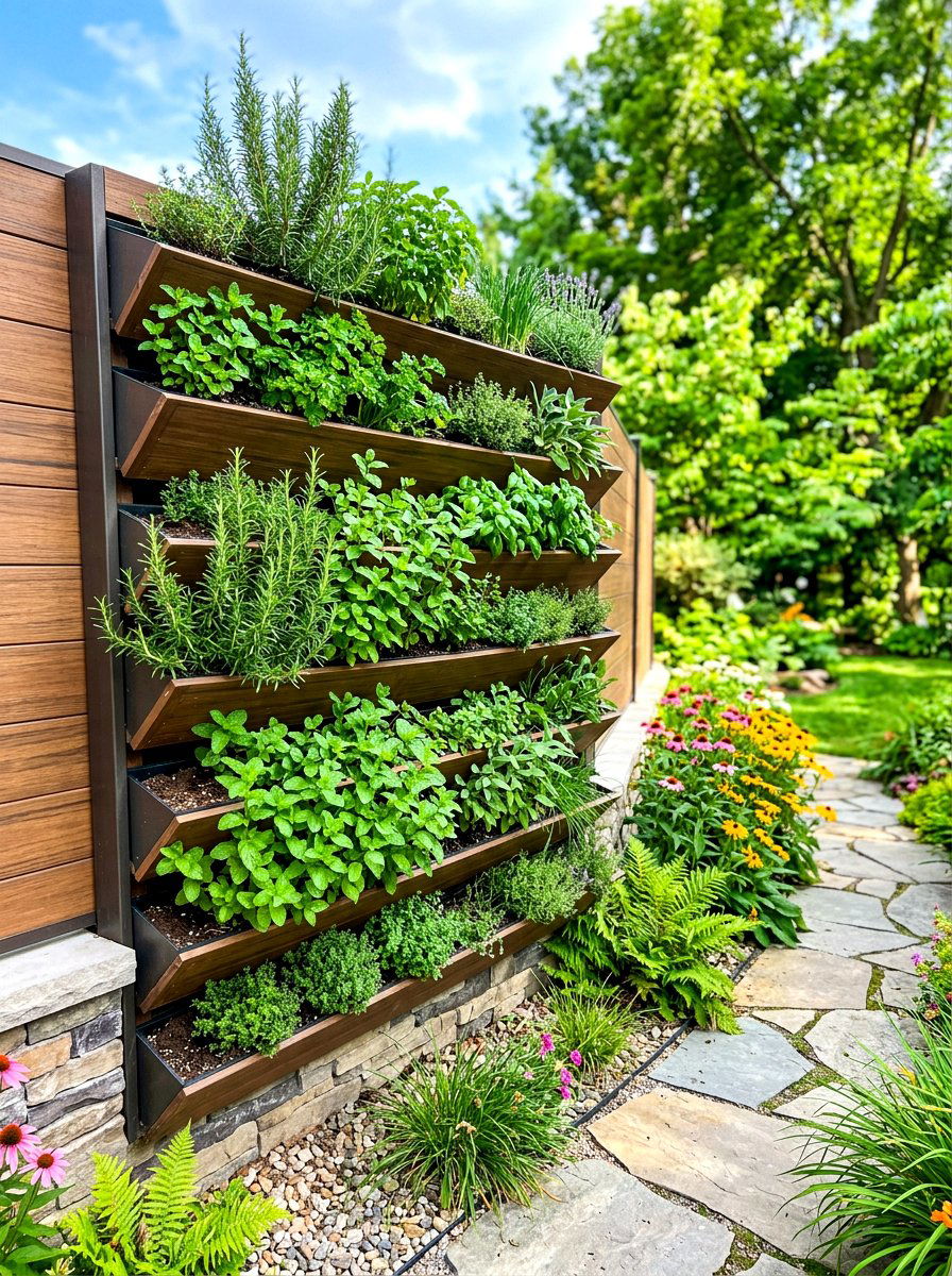 Vertical herb wall - 30 vegetable garden border ideas