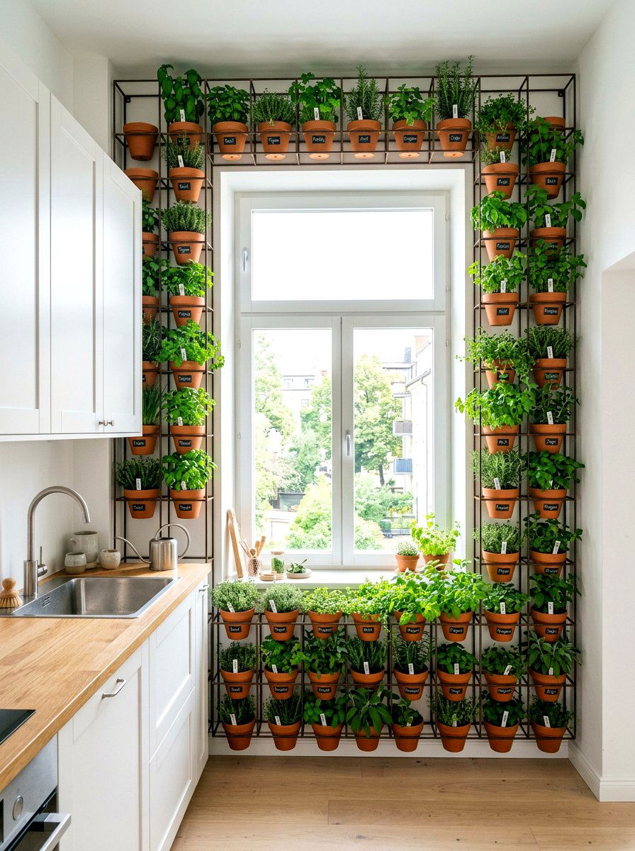 Vertical herb wall - 30 windowsill herb garden ideas