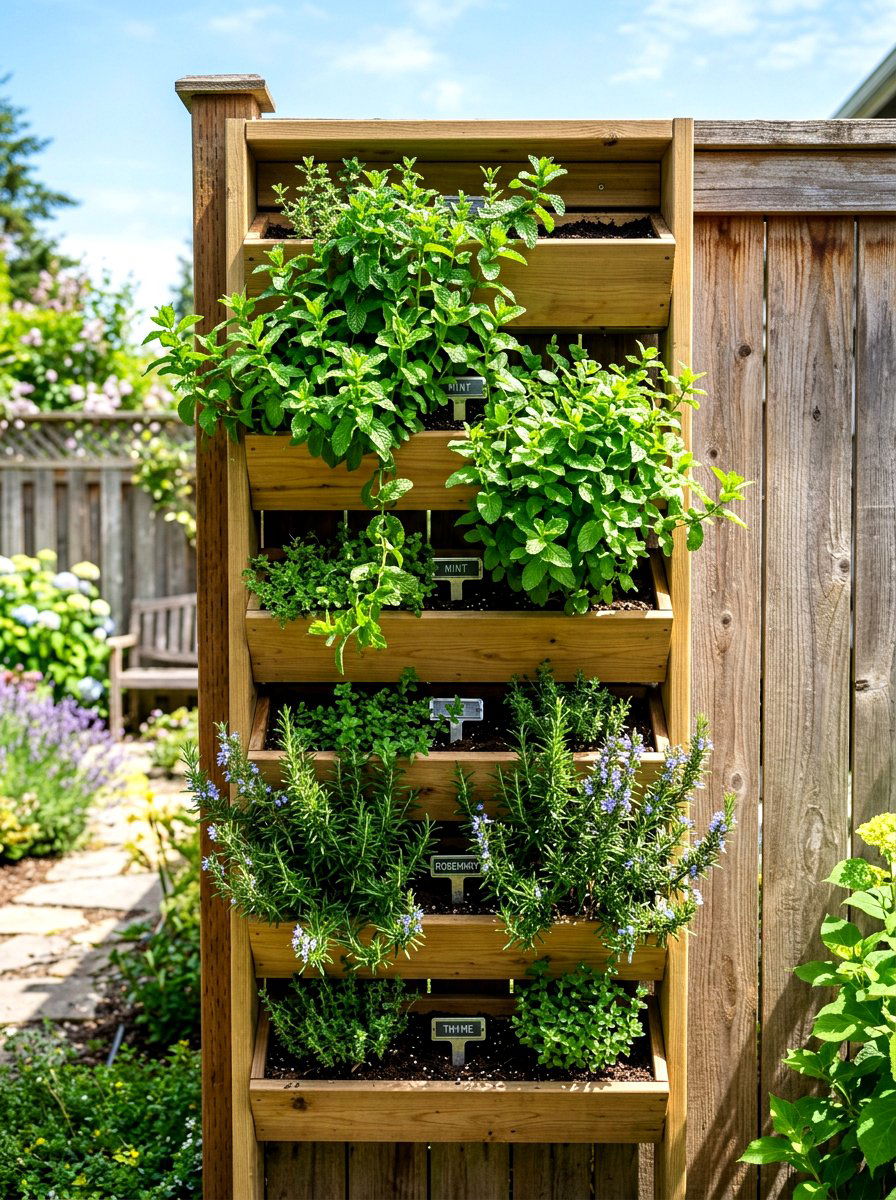 Vertical herb wall - 30 kitchen garden backyard ideas