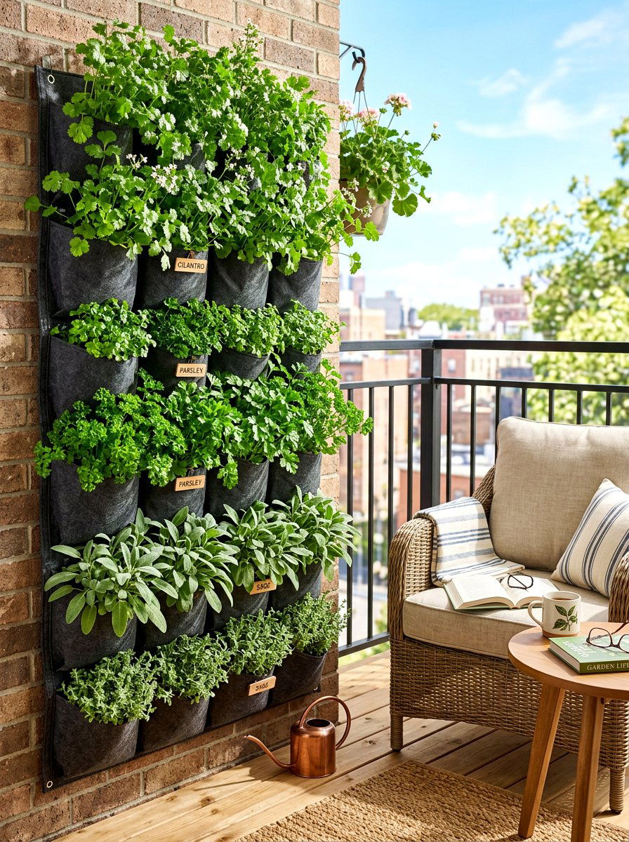 Vertical herb wall - 30 balcony herb box ideas