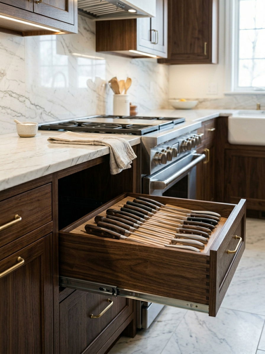 Vertical knife block drawer - 30 vertical drawer storage ideas