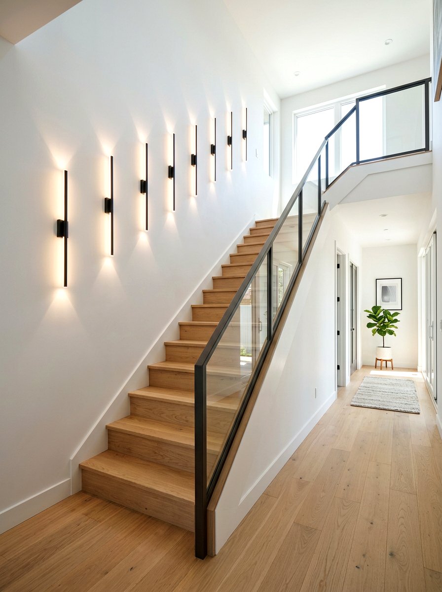 Vertical linear staircase wall sconces - 30 statement staircase lighting ideas