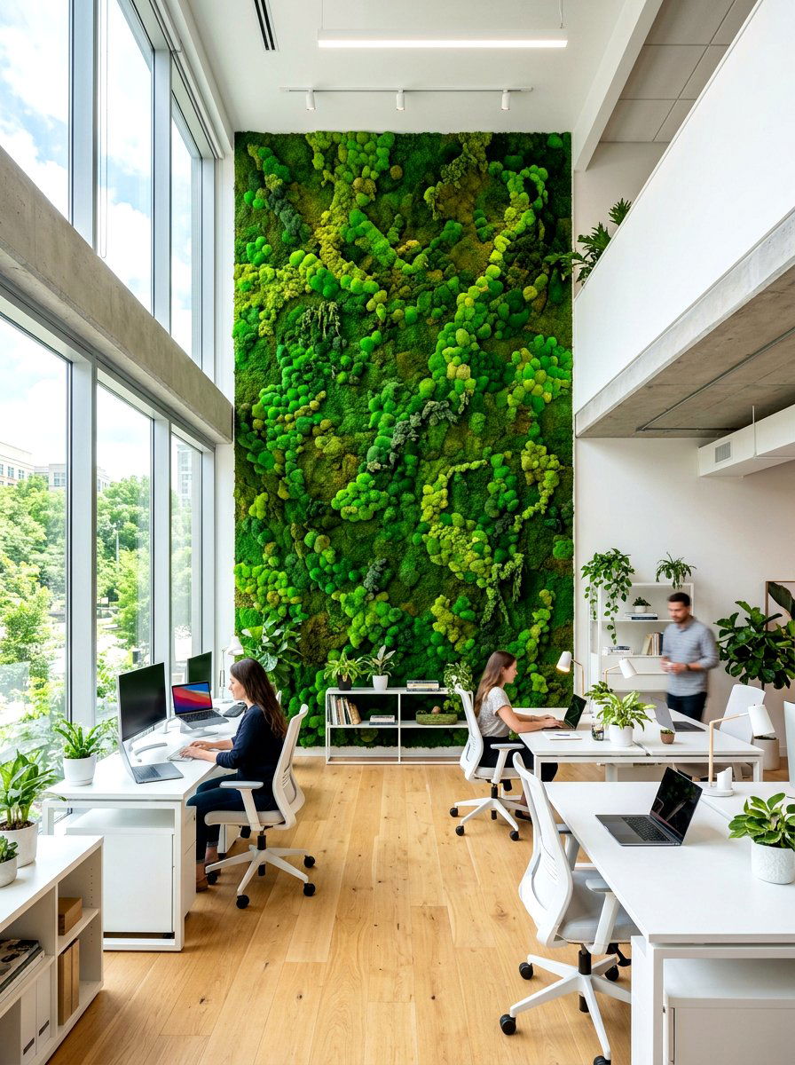 Vertical moss office wall - 30 office accent wall ideas