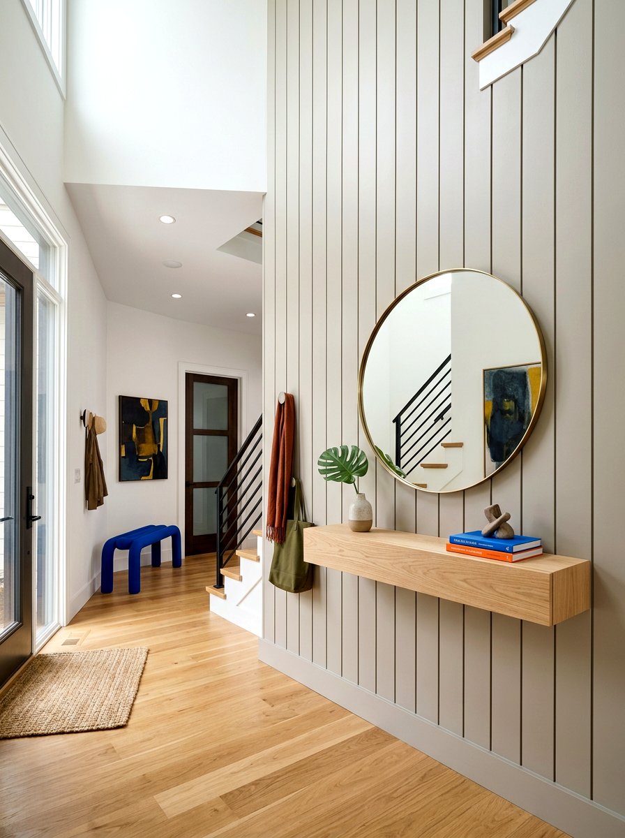 Vertical nickel gap paneling - 30 foyer wall molding ideas