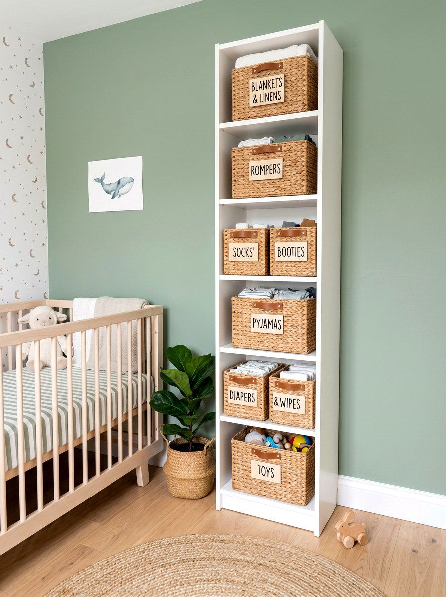 Vertical nursery storage tower - 30 nursery corner ideas