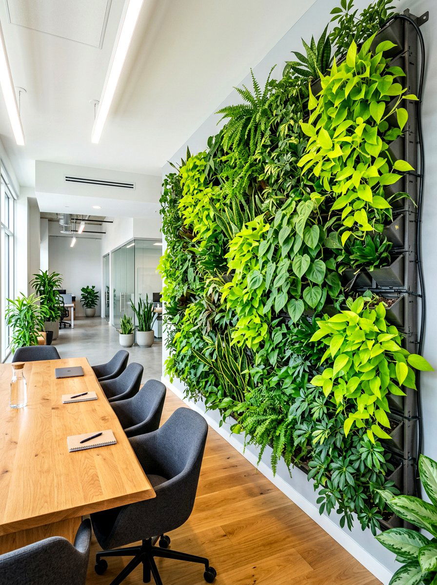 Vertical office wall garden - 30 office plant corner ideas