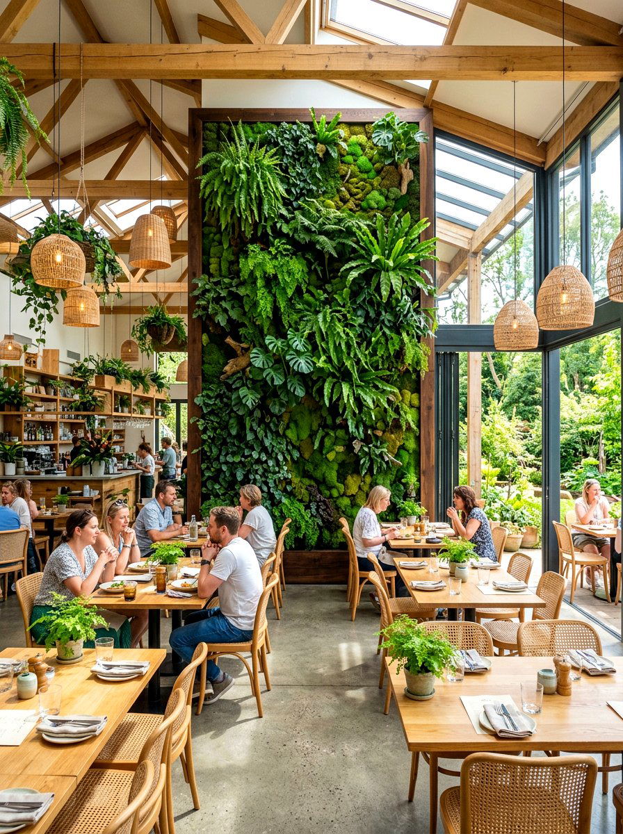 Vertical plant wall - 30 boutique restaurant dining ideas