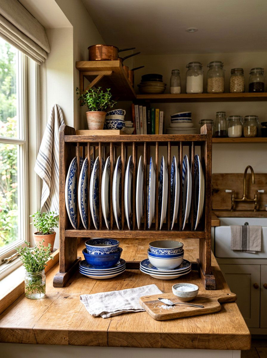 Vertical plate rack - 30 renter friendly kitchen storage ideas