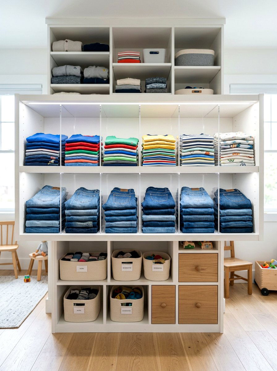 Vertical shelf dividers - 30 kids closet system ideas