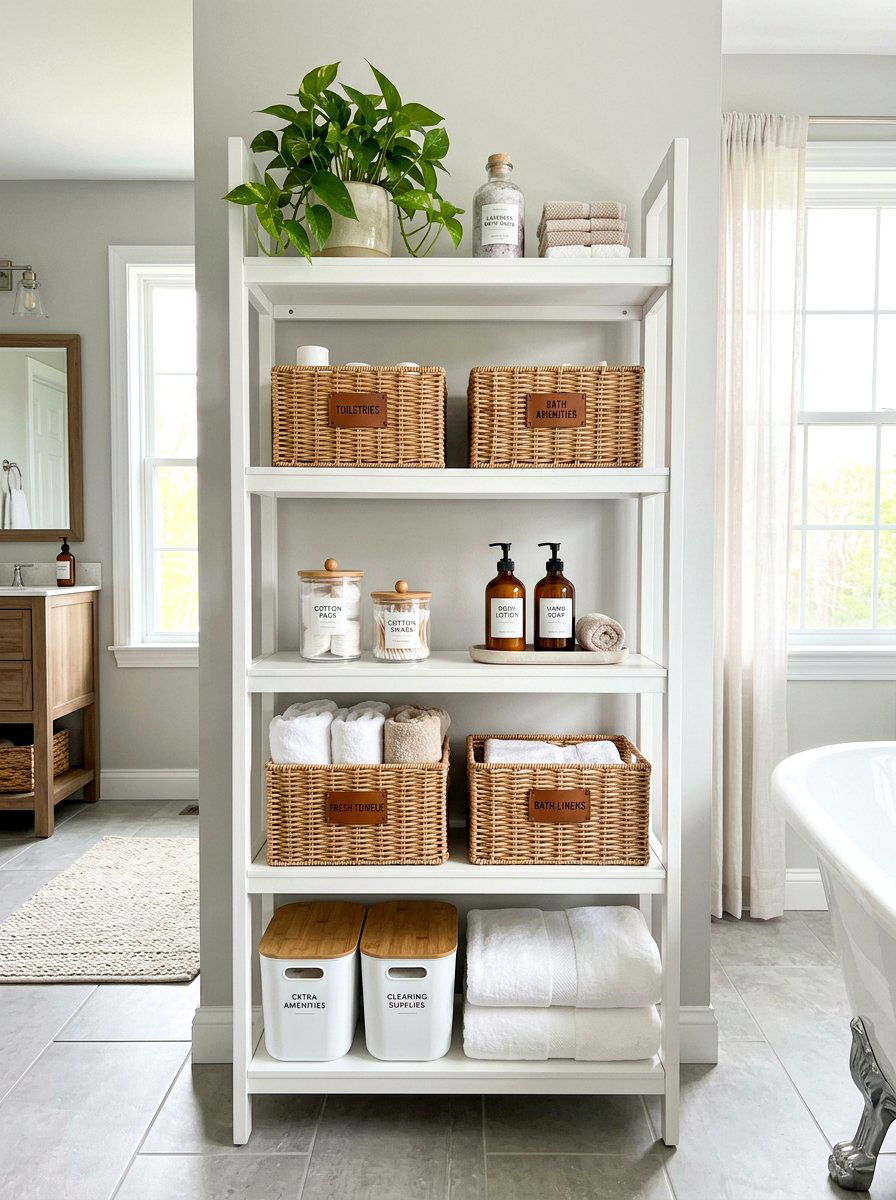 Vertical shelf styling - 30 spa shelf styling bathroom ideas