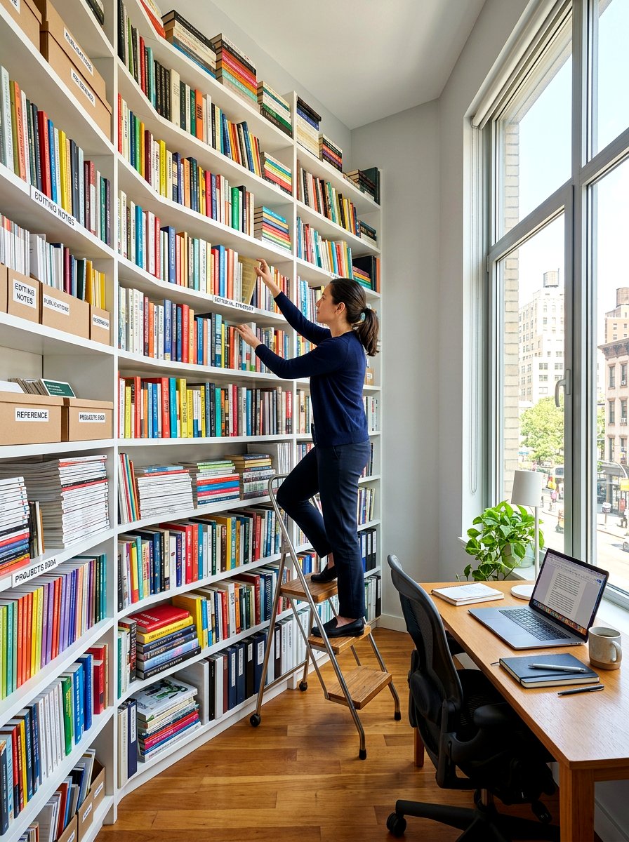 Vertical shelving editorial office - 30 editorial office ideas