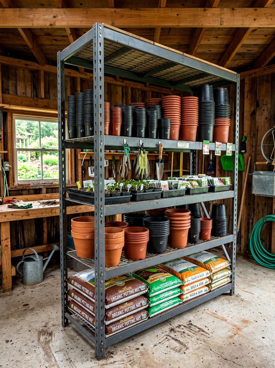 Vertical shelving unit - 30 potting shed storage ideas