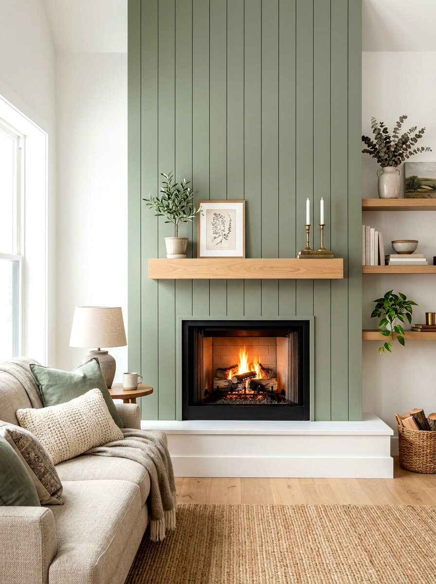Vertical shiplap fireplace wall - 30 off center fireplace ideas