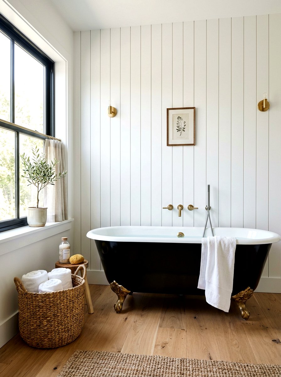 Vertical shiplap tub wall - 30 tub nook bathroom ideas