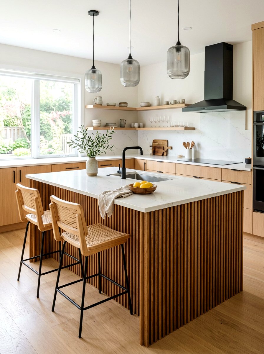 Vertical slat fluted kitchen island - 30 fluted kitchen island ideas