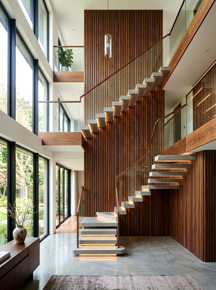 Vertical slat wall - 30 staircase wall ideas