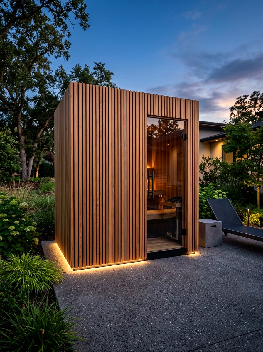 Vertical slat wood sauna - 30 outdoor sauna backyard ideas aesthetic