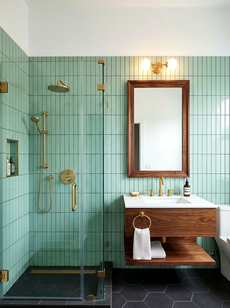 Vertical stack tile wall - 30 mid century bathroom ideas