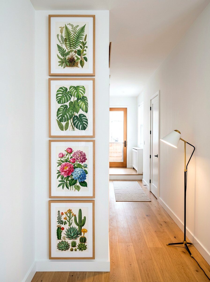 Vertical stacked art arrangement - 30 hallway gallery wall ideas