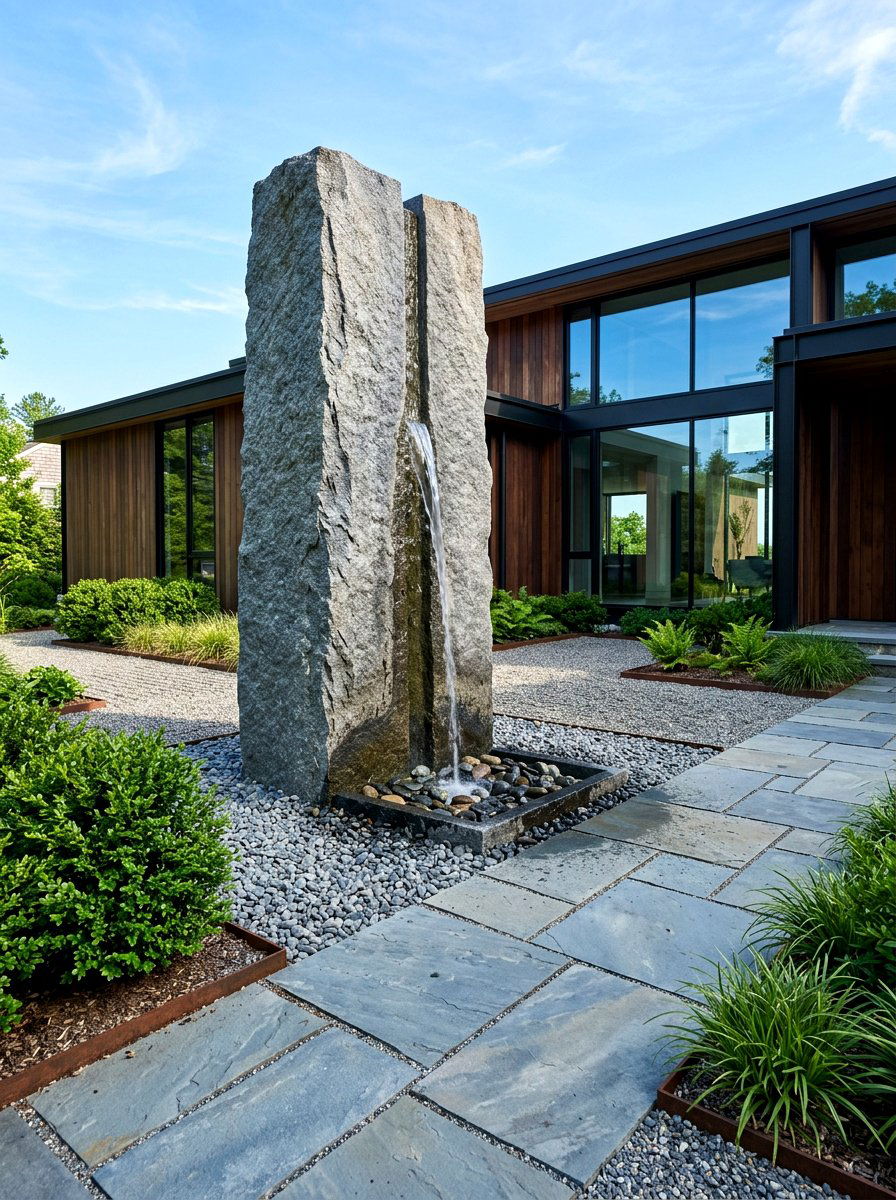 Vertical stone spillway - 30 pondless waterfall ideas