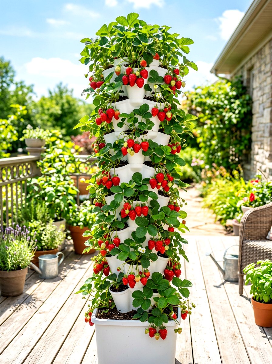 Vertical strawberry tower - 30 narrow raised bed ideas