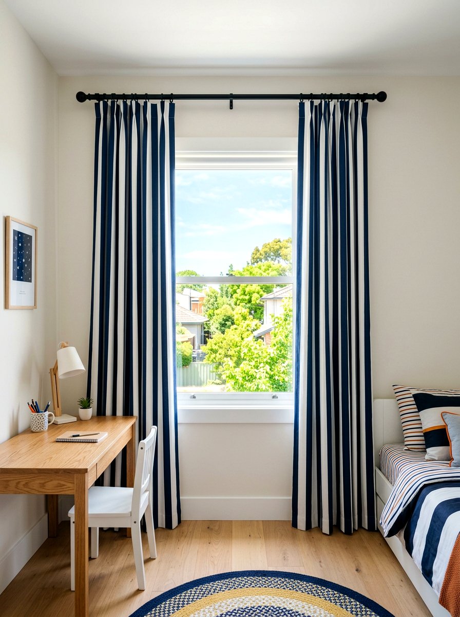 Vertical stripe curtains kids room - 30 circus stripe kids room ideas