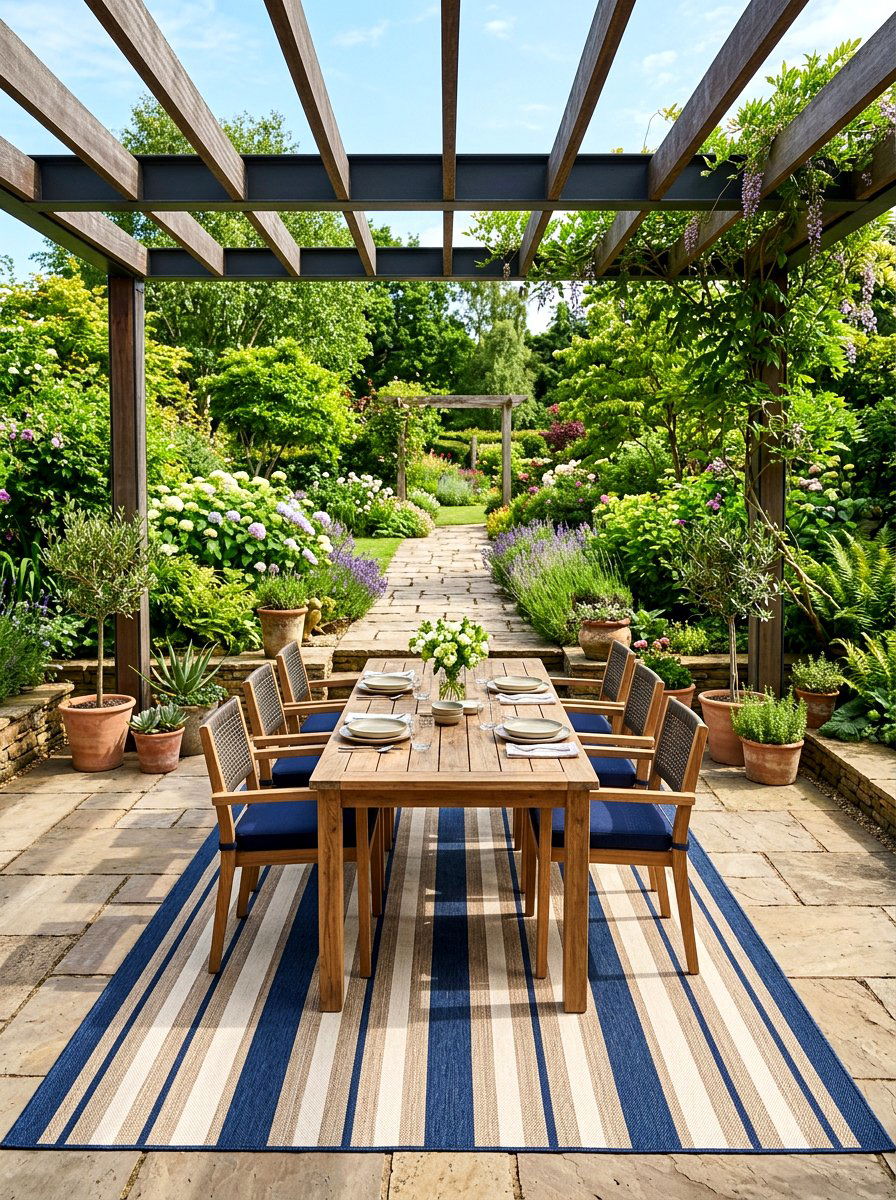 Vertical stripe patio rug - 30 striped outdoor rug ideas