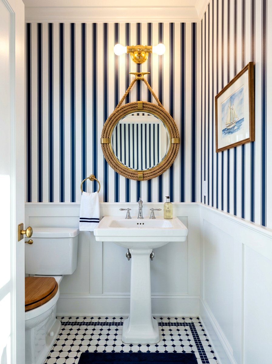 Vertical stripe wallpaper - 30 jewel box powder room wallpaper ideas
