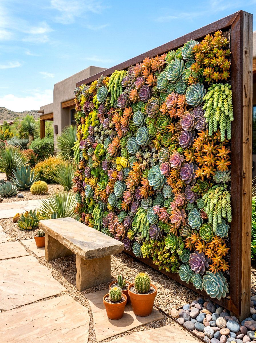 Vertical succulent garden - 30 walled garden backyard ideas