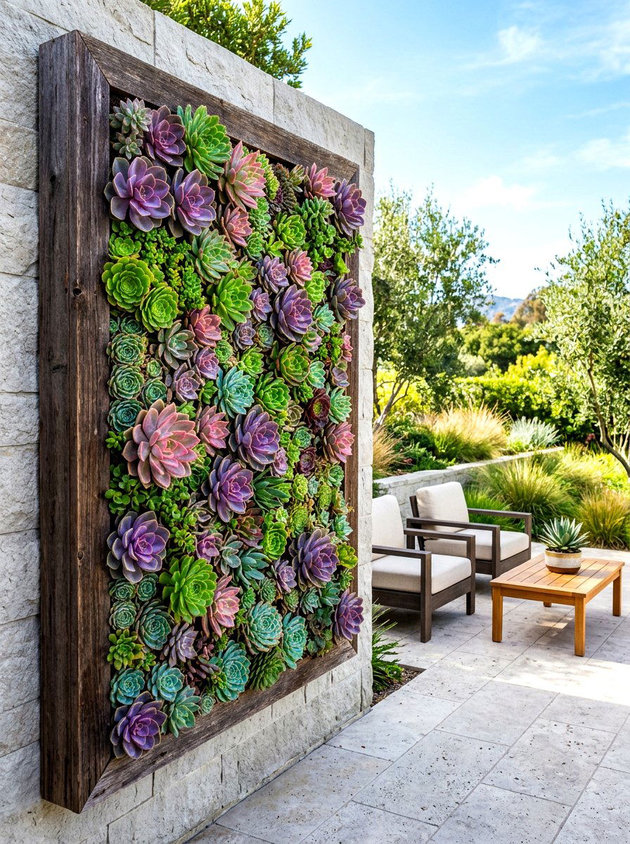Vertical succulent garden wall - 30 privacy planter screen ideas