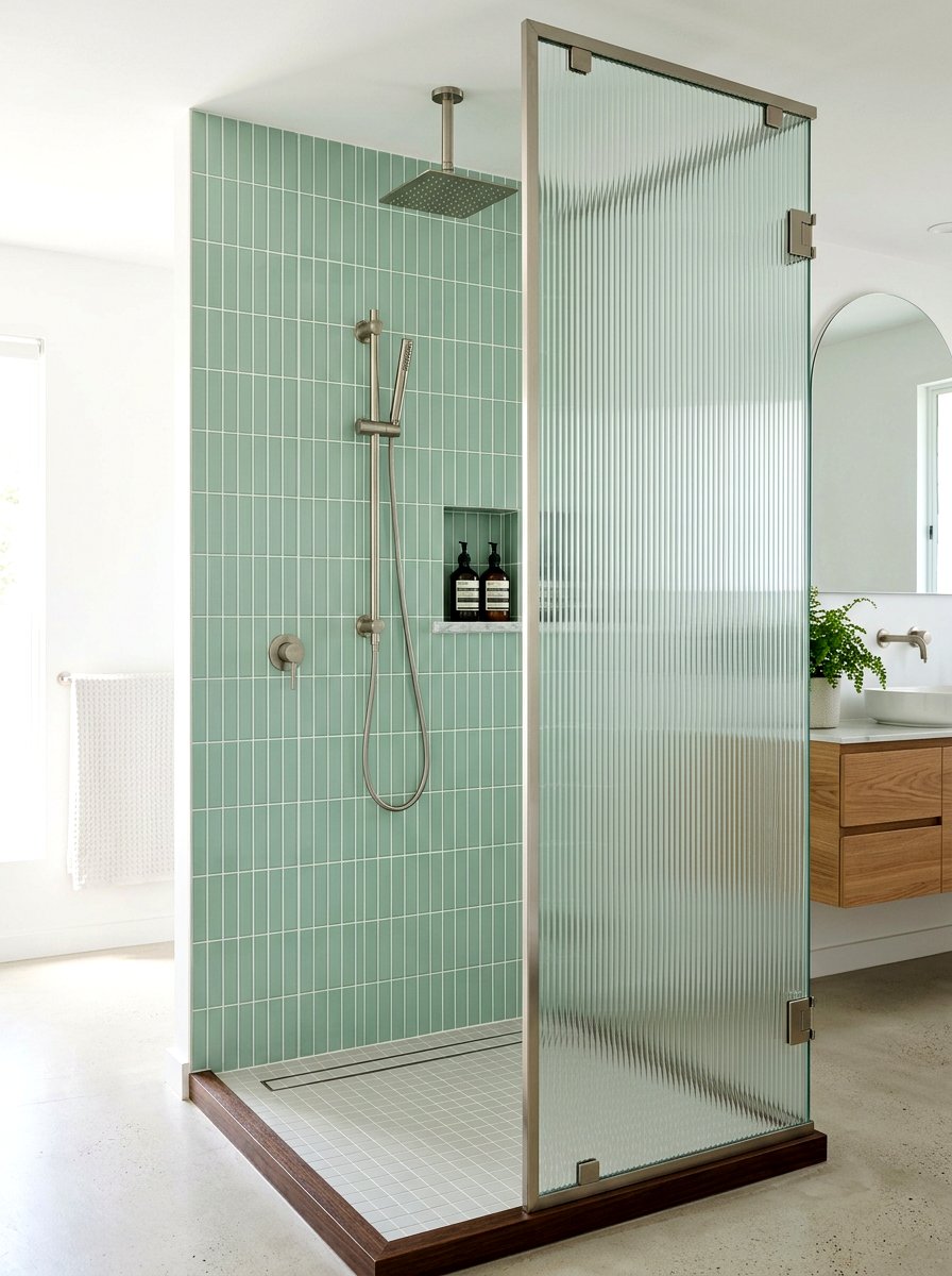 Vertical tile fluted glass shower - 30 ribbed glass shower ideas
