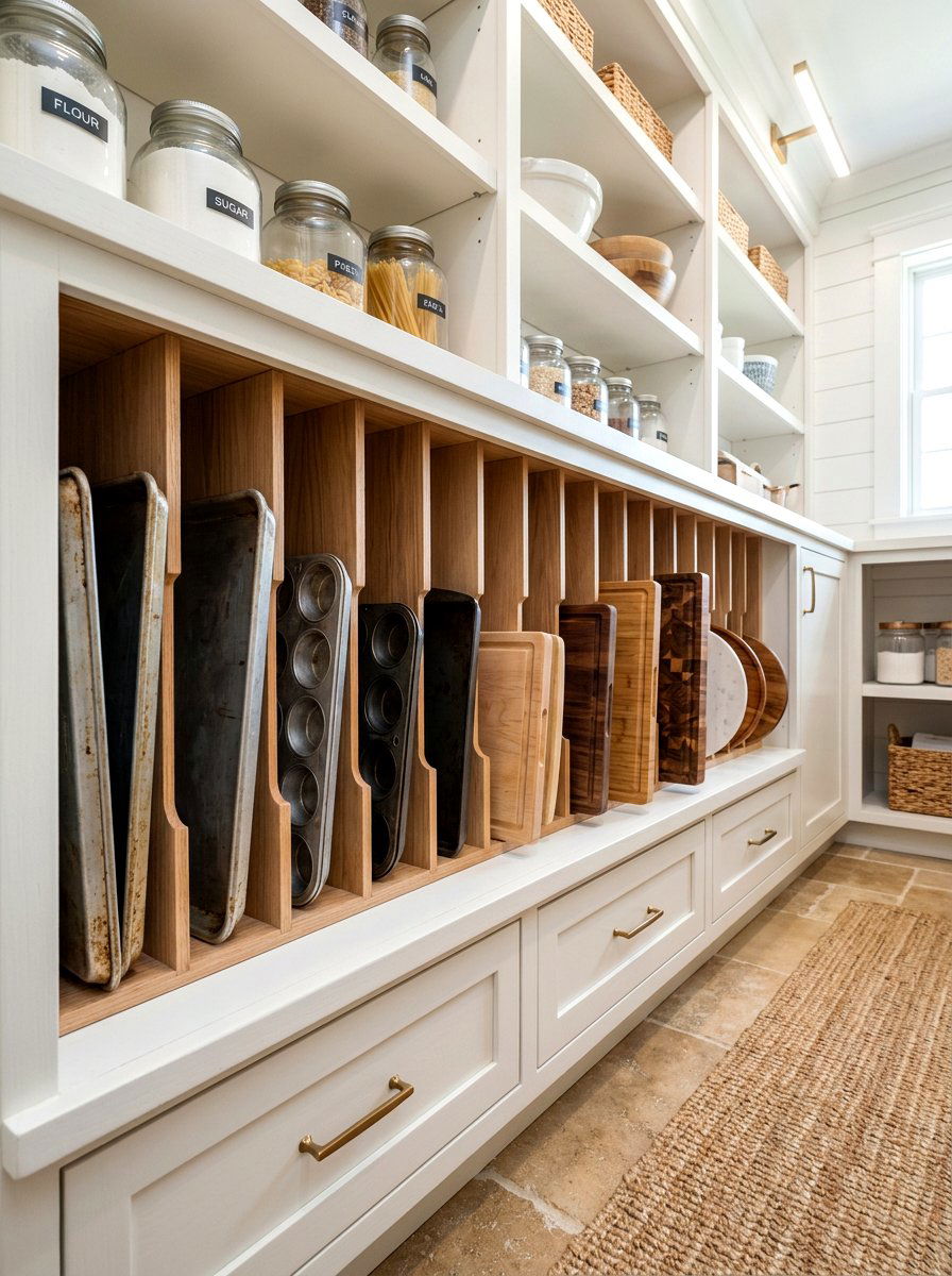 Vertical tray pantry storage - 30 farmhouse pantry shelving ideas