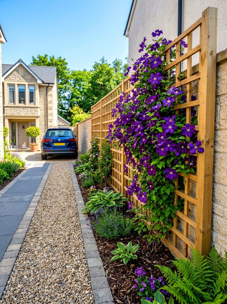 Vertical trellis driveway garden - 30 driveway side garden ideas