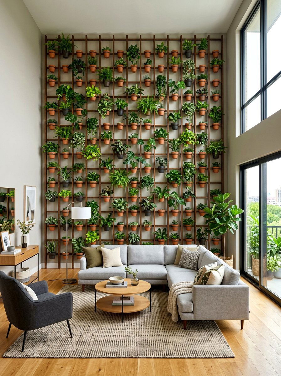Vertical trellis wall - 30 hanging planter ideas
