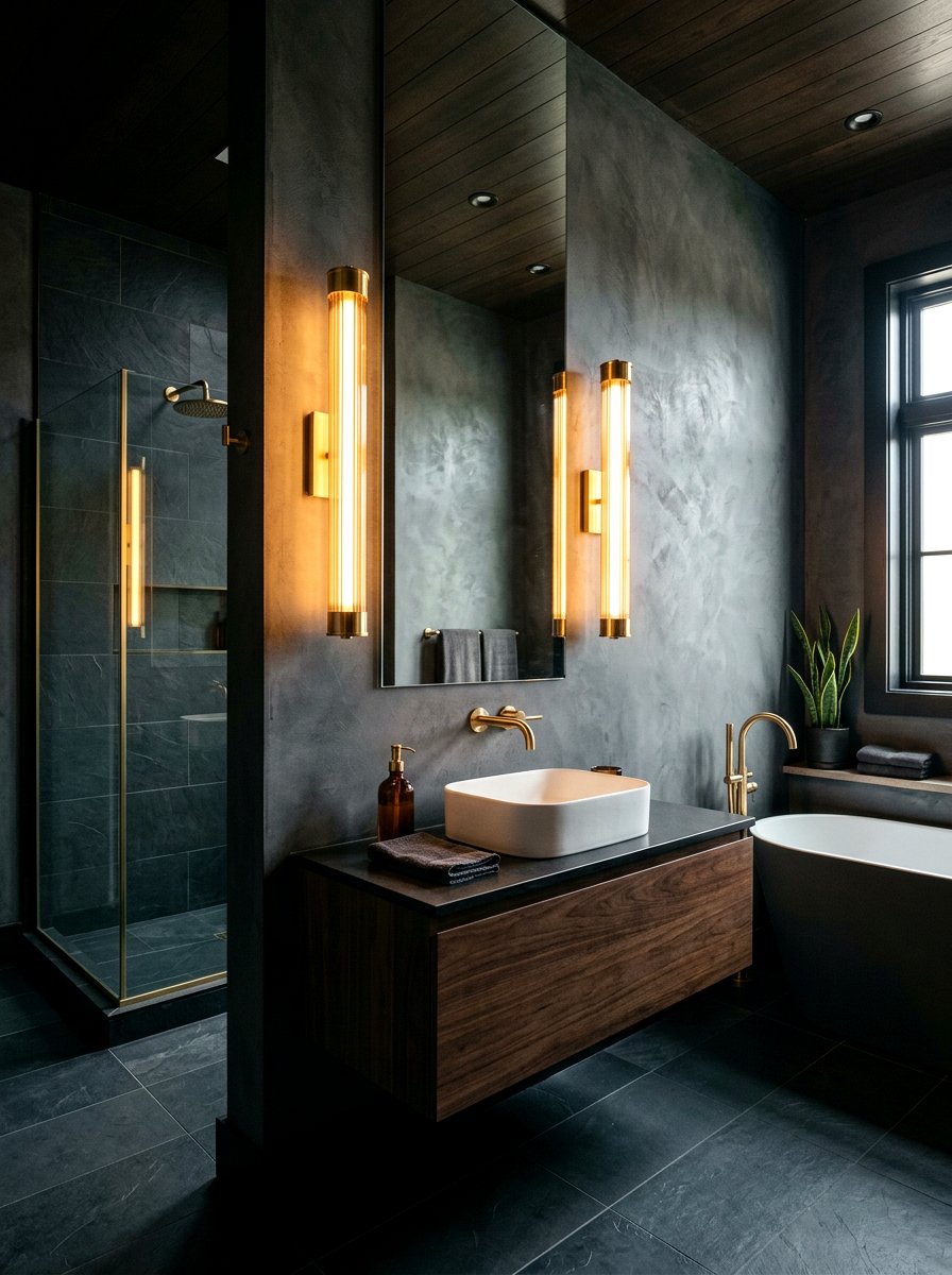 Vertical tube wall light - 30 moody bathroom lamp ideas