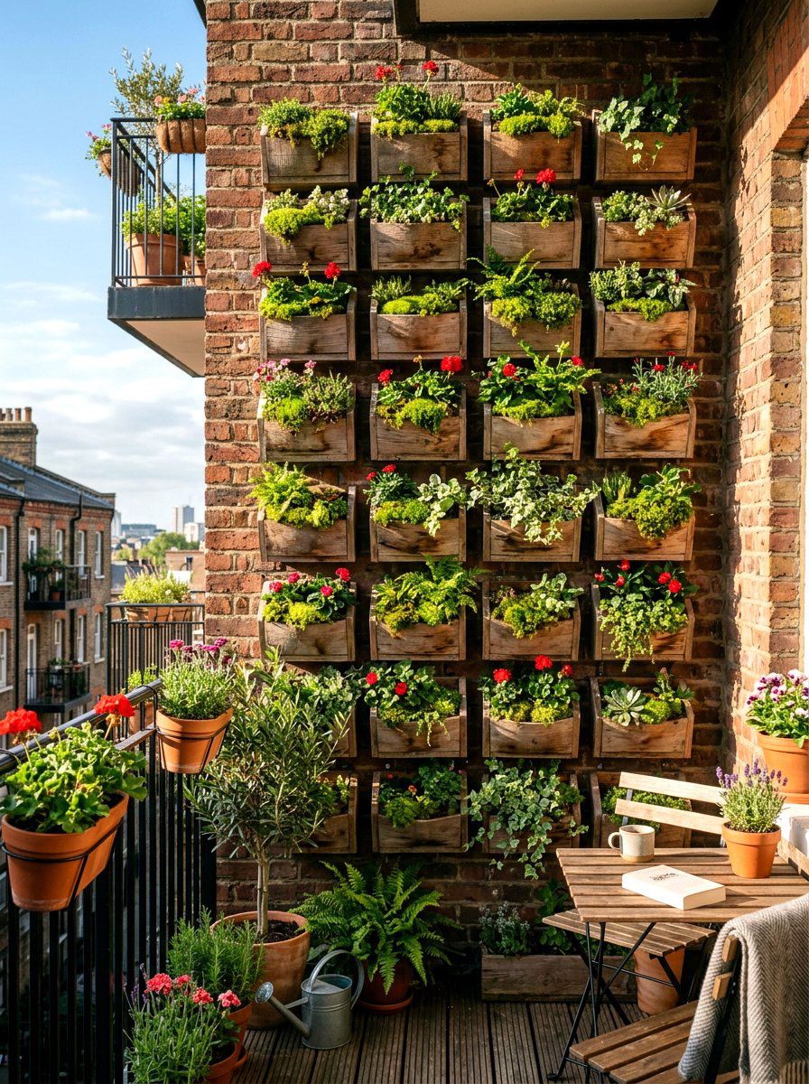 Vertical wall flower box - 30 balcony flower box ideas