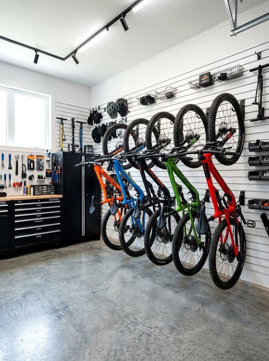 Vertical wall mount bike rack - 30 garage bike storage ideas