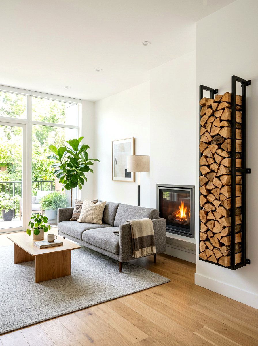 Vertical wall mounted firewood rack - 30 log holder ideas