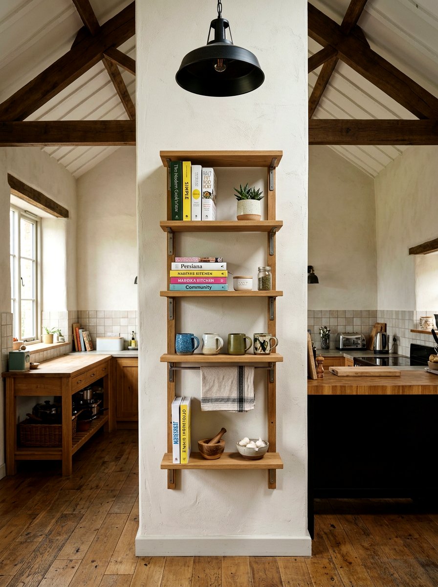 Vertical wall shelf - 30 tiny kitchen open shelf ideas