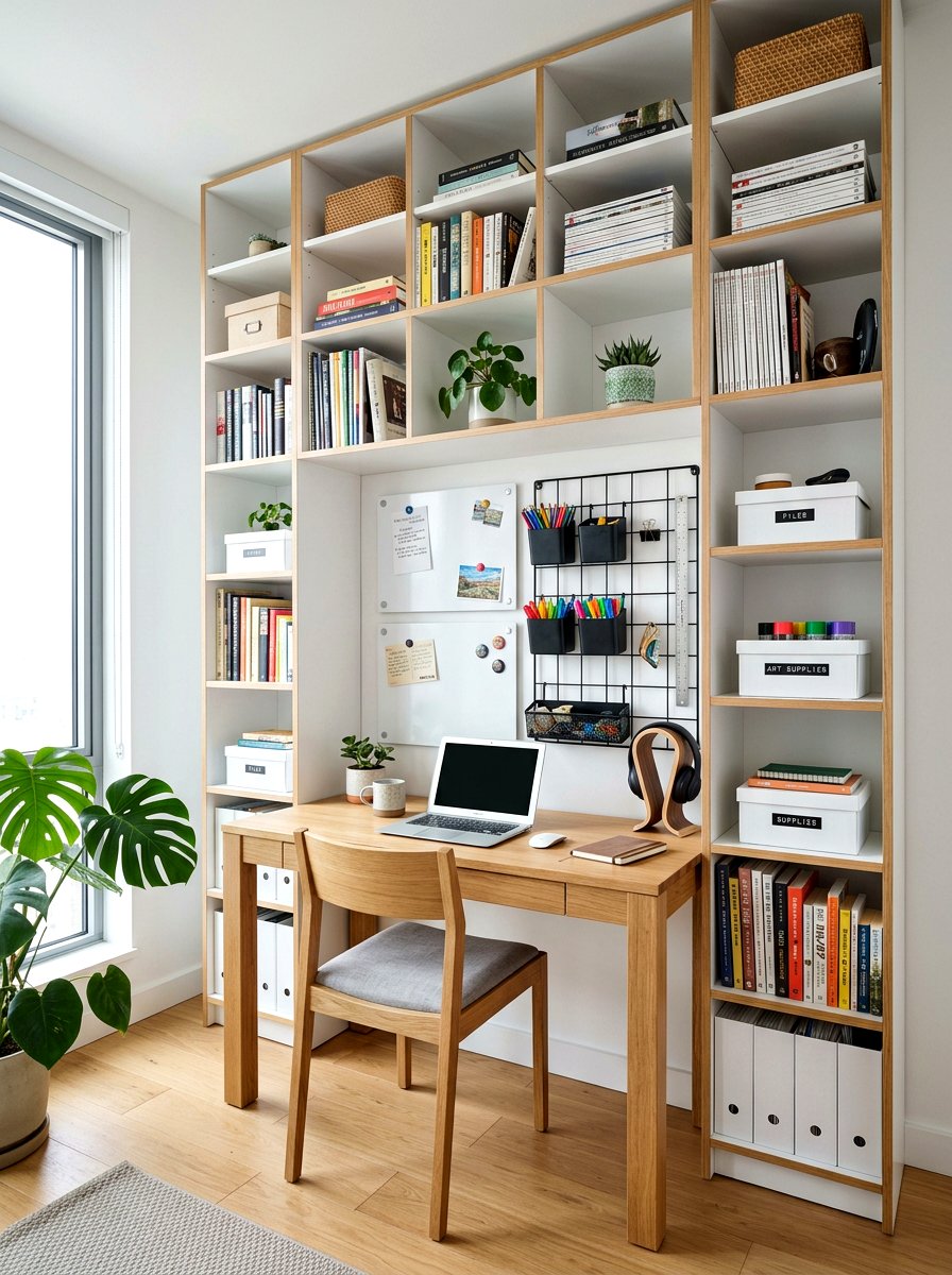 Vertical wall storage desk - 30 homework nook ideas
