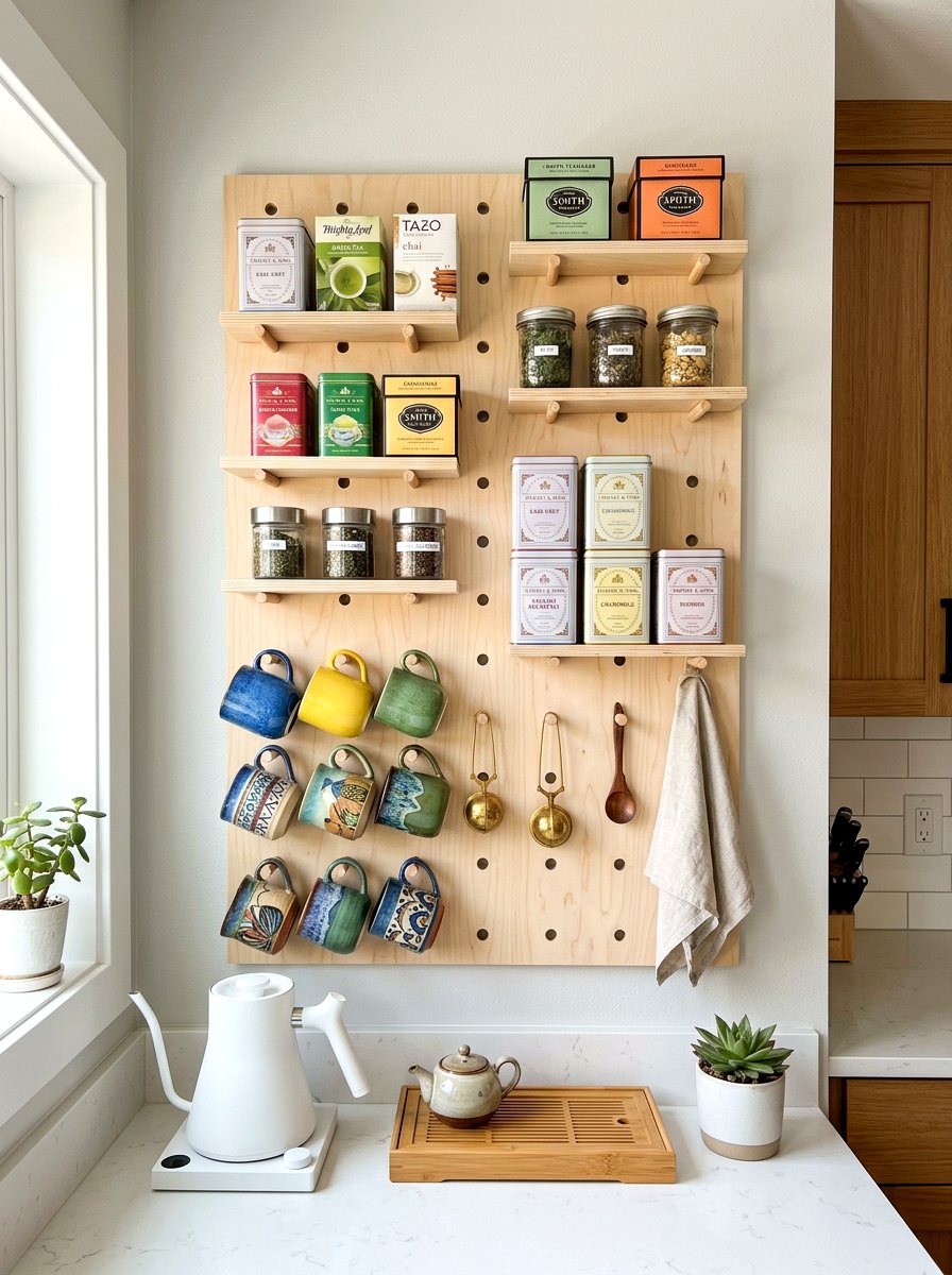 Vertical wall tea organizer - 30 tea corner ideas