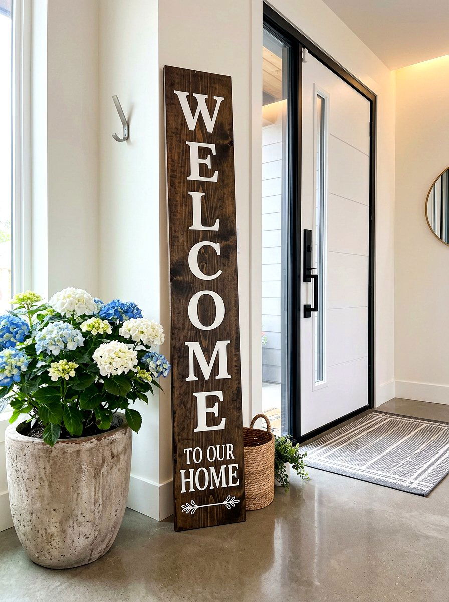 Vertical welcome sign - 30 charming stoop decor ideas